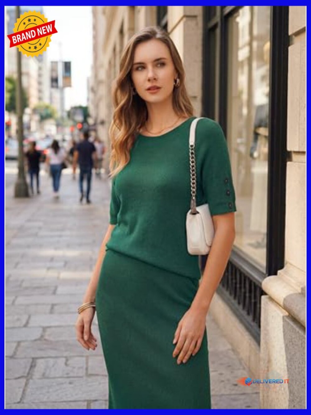 Wool Blend 2 Piece Skirt Set Short Sleeve Top Midi Dress Outfits - Picture 5 of 7